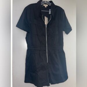 Elan Black Short Sleeve Zip-Up Romper